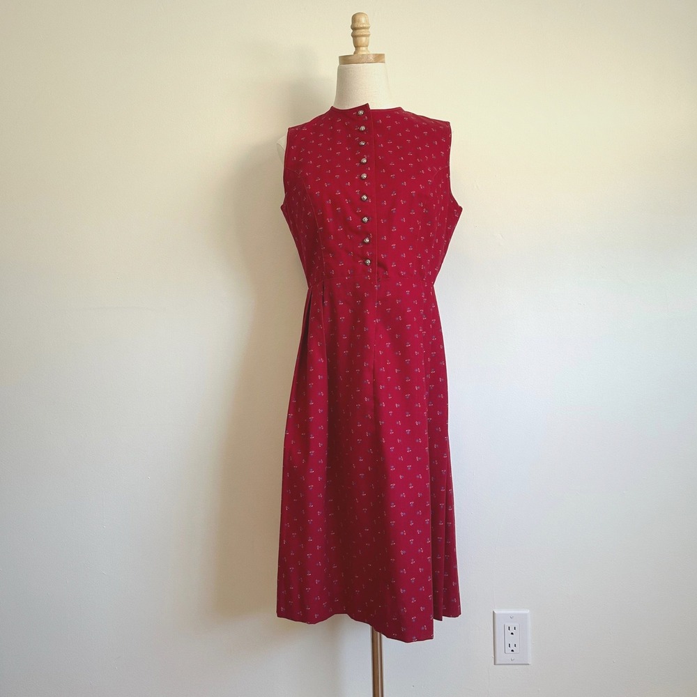VTG Distler Trachten Octoberfest Dirndl Dress Red Floral Bavarian EU 44 US 12